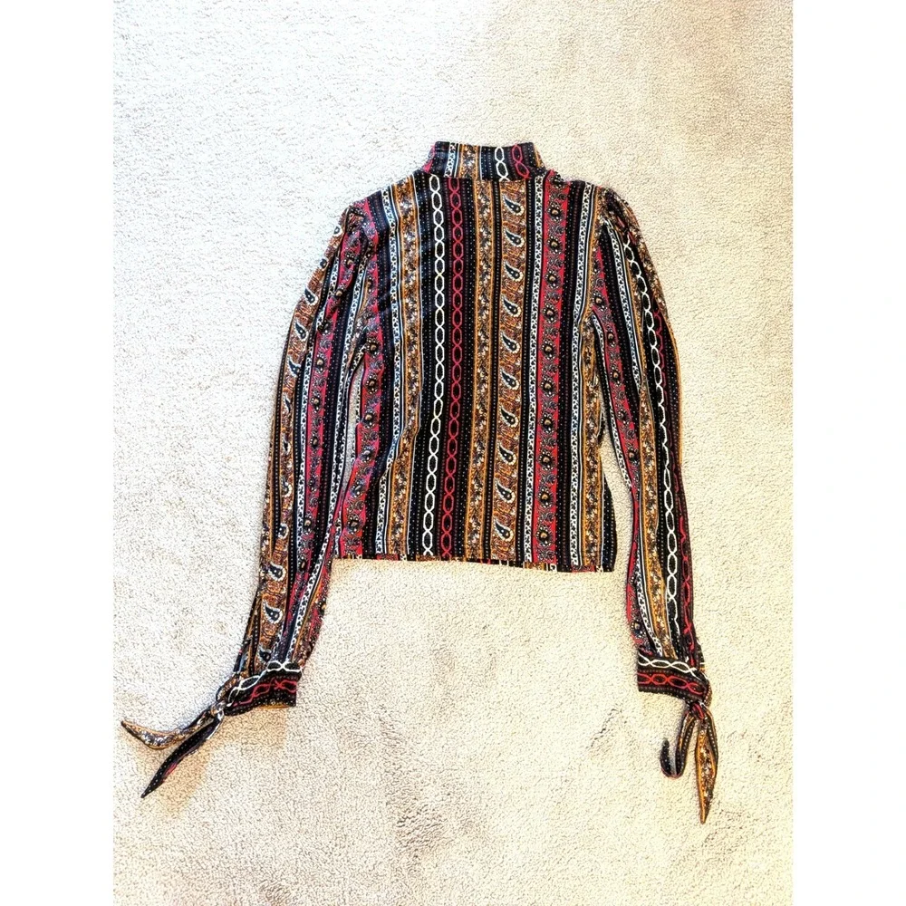 Free People Boho Paisley High Mock Neck Long Sleeve Top Medium
